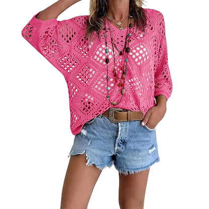 Women's Bohemian Crochet V-Neck Top - Lightweight Summer Cover-Up