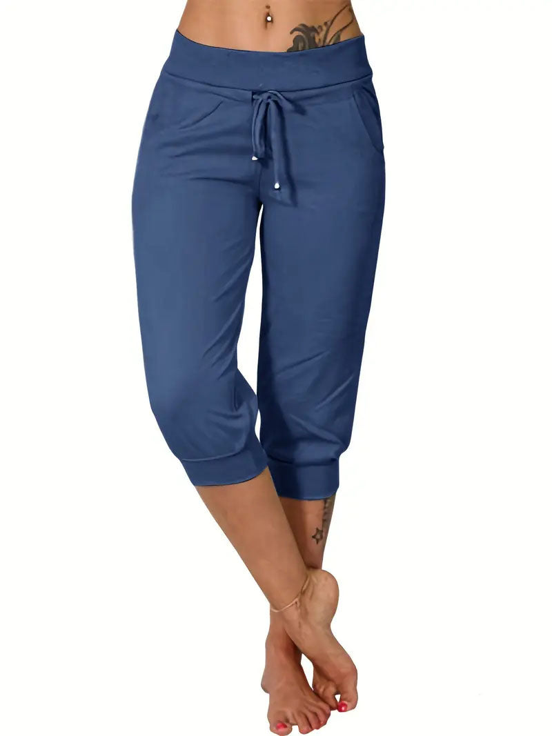 🔥Hot Summer Sale🔥Women’s Drawstring Capri Pants with Pockets for Casual Comfort Wear