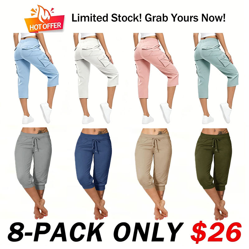 🔥Hot Summer Sale🔥Women’s Drawstring Capri Pants with Pockets for Casual Comfort Wear