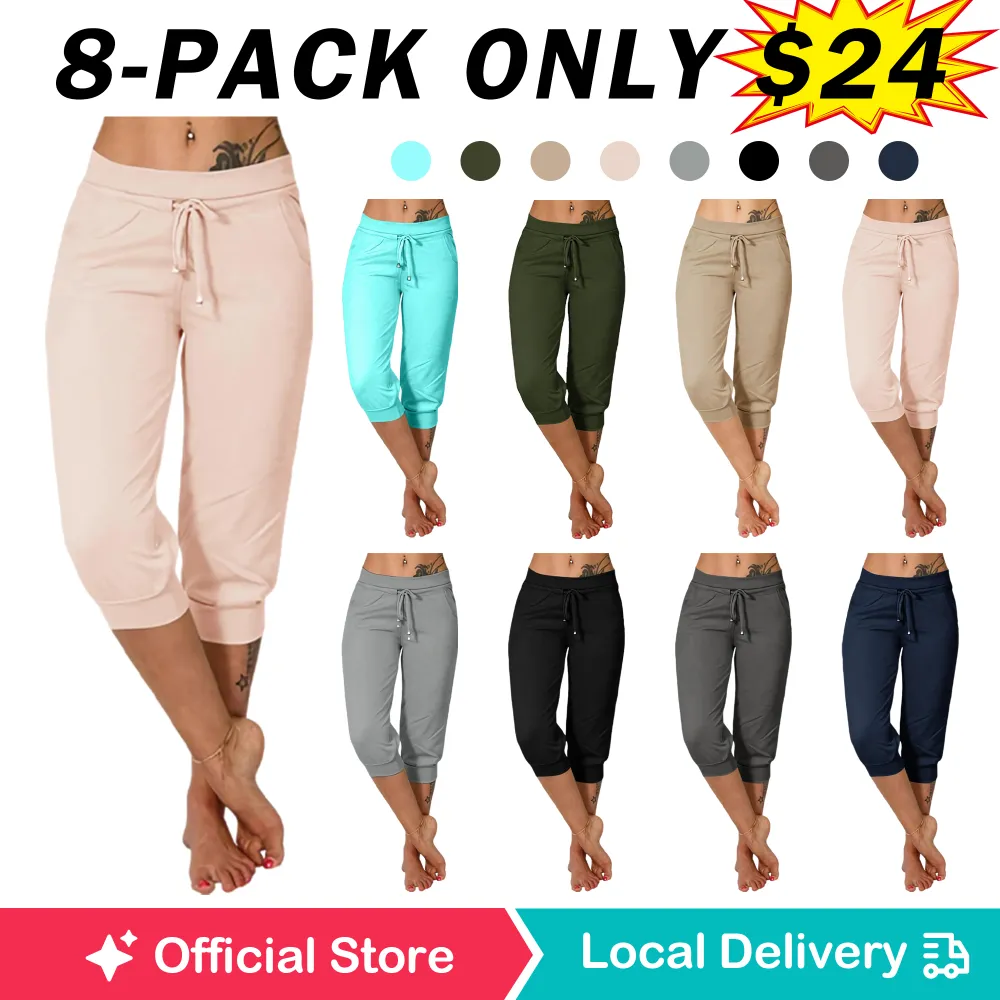 🔥Hot Summer Sale🔥Women’s Drawstring Capri Pants with Pockets for Casual Comfort Wear