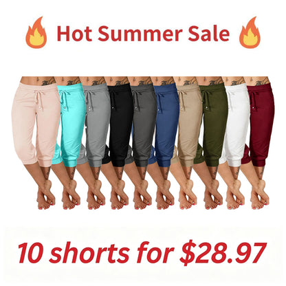 🔥Hot Summer Sale🔥Women’s Drawstring Capri Pants with Pockets for Casual Comfort Wear