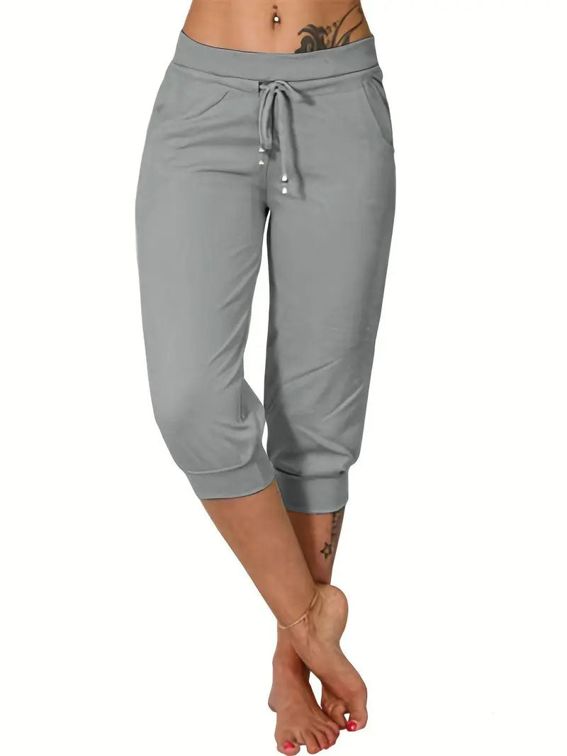 🔥Hot Summer Sale🔥Women’s Drawstring Capri Pants with Pockets for Casual Comfort Wear