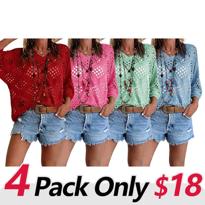 Women's Bohemian Crochet V-Neck Top - Lightweight Summer Cover-Up