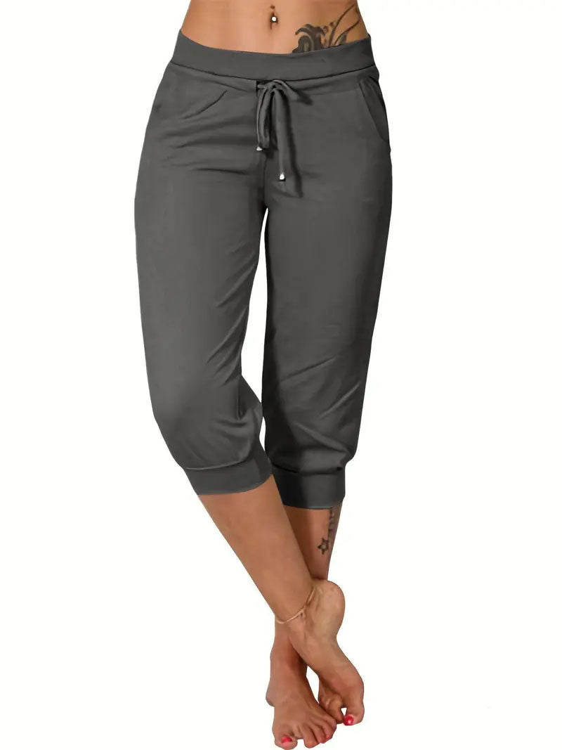 🔥Hot Summer Sale🔥Women’s Drawstring Capri Pants with Pockets for Casual Comfort Wear