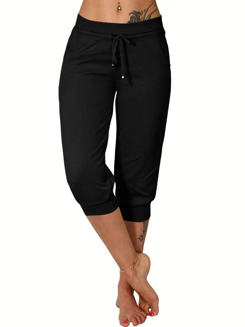 🔥Hot Summer Sale🔥Women’s Drawstring Capri Pants with Pockets for Casual Comfort Wear