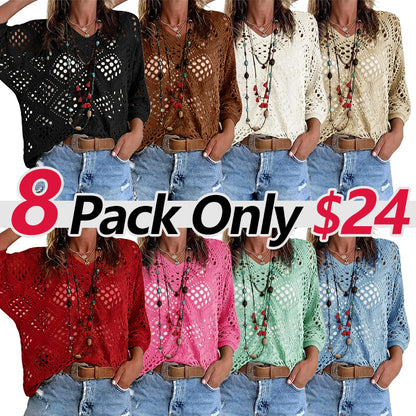 Women's Bohemian Crochet V-Neck Top - Lightweight Summer Cover-Up