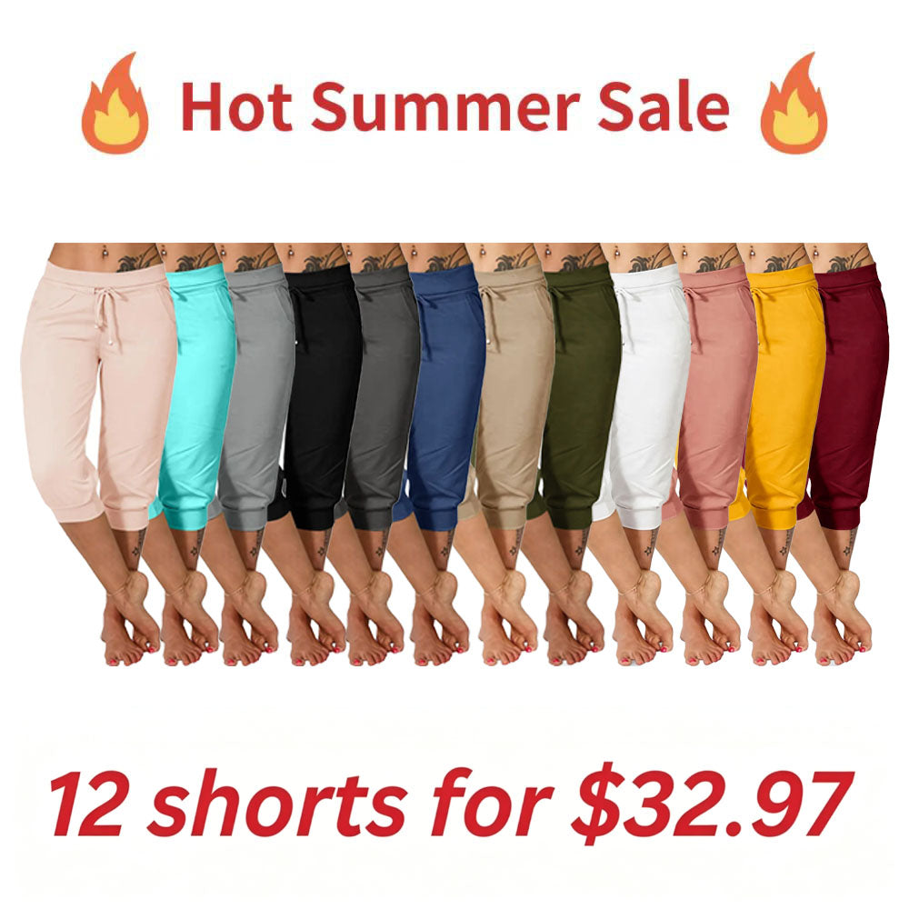 🔥Hot Summer Sale🔥Women’s Drawstring Capri Pants with Pockets for Casual Comfort Wear