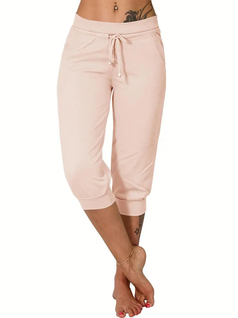 🔥Hot Summer Sale🔥Women’s Drawstring Capri Pants with Pockets for Casual Comfort Wear